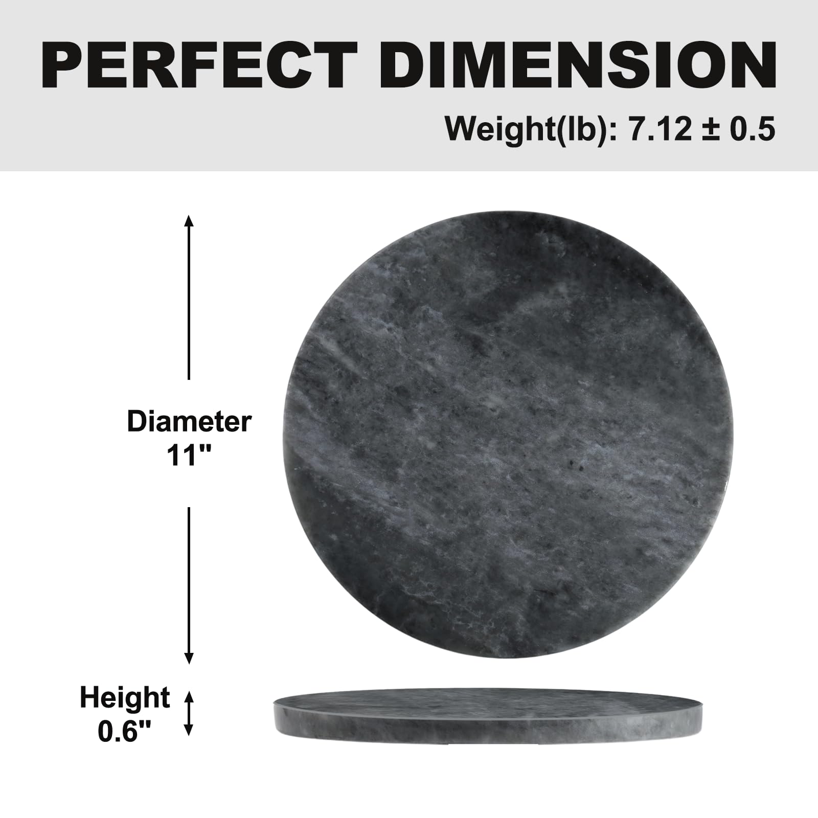 Koville Brazilian Round Marble Cutting Board for Kitchen, 11inch Round Hand Crafted Marble Slab for Cheese, Charcuterie, Pastry Board - Wedding Gift, House Warming Gift(Rhino Grey)