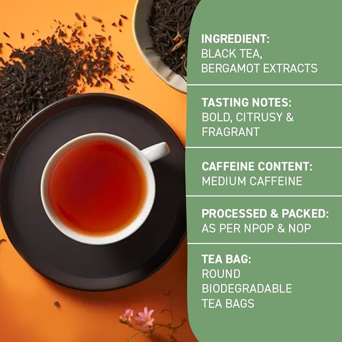 HANDPICK, Earl Grey Black Tea Bags (100 Count) Bergamot Oil | Caffeinated, Earl Grey Tea Bags | Flavoured With Citrus and Bergamot Brew Hot/Iced Tea with or without milk