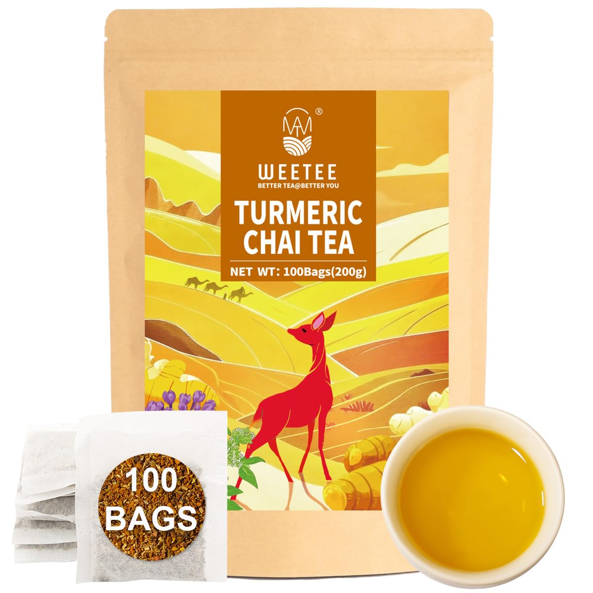 WT WEETEE Chamomile Lavender Tea Bags 100ct, Caffeine-free Tea for Bedtime