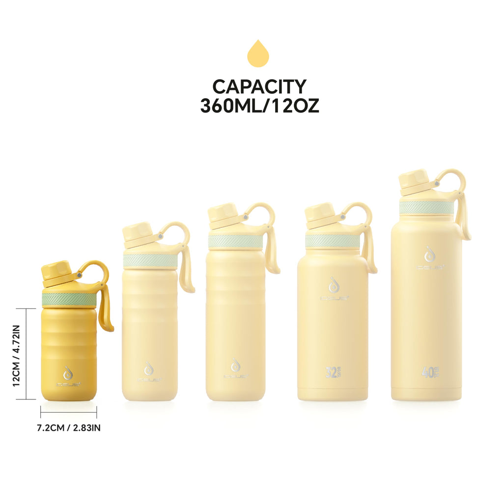 IDEUS Insulated Water Bottle 12oz, Stainless Steel Insulated Water Bottle For School, Insulated Bottles With Straws Leakproof, Vacuum Double Wall Water Bottles For Boys And Girls With 2 Lids, BPA Free