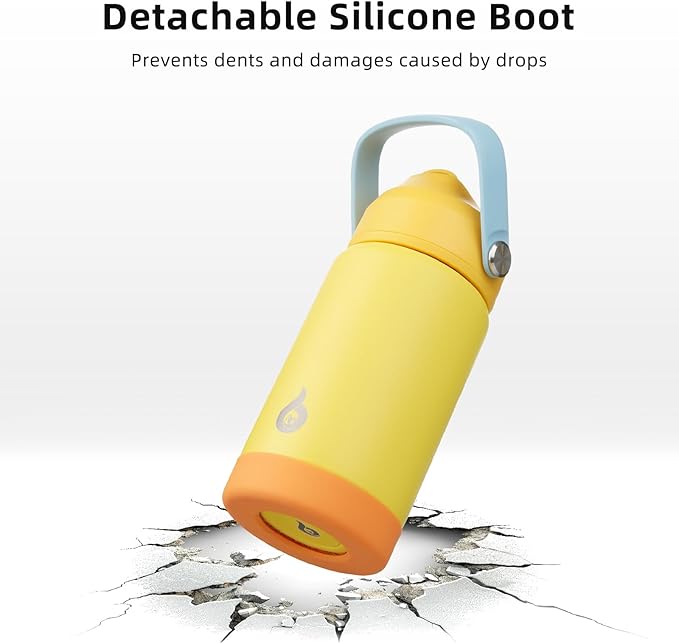 BJPKPK Insulated Water Bottle with Straw Lid, 12oz Thermos Water Bottles with Soft Nozzle, Flex Handle & Non-slip Boot, BPA Free Leak Proof Stainless Steel Metal Thermos, Tumblers, Cups,Yellow