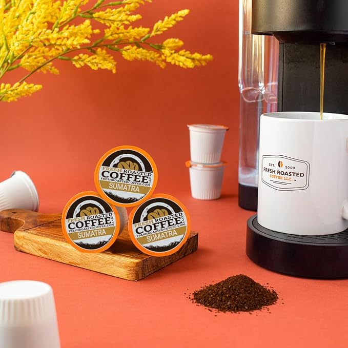 Fresh Roasted Coffee, Sumatra Mandheling |100% Single Origin | Medium Roast, 24 Pods for K Cup Brewers