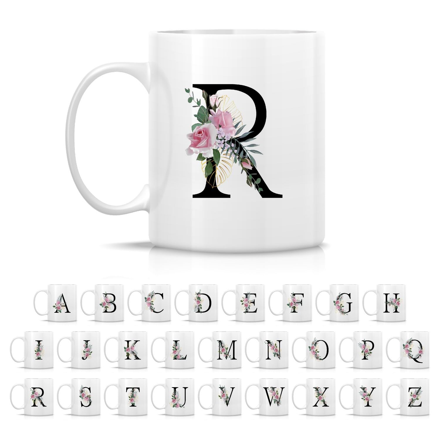 Retreez Initial A-Z Floral Botanical Bouquet Alphabet Monogrammed Monogram Mug 11 Oz Ceramic Tea Coffee Mugs - Appreciation Thank You Wedding Birthday Gifts for her friend coworker sister - R Initial