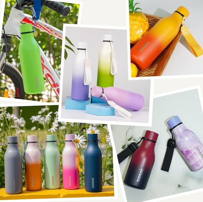 BJPKPK Insulated Water Bottles, 12oz Stainless Steel Metal Water Bottle with Strap, BPA Free Leak Proof Thermos, Mugs, Flasks, Reusable Water Bottle for Sports & Travel, Black