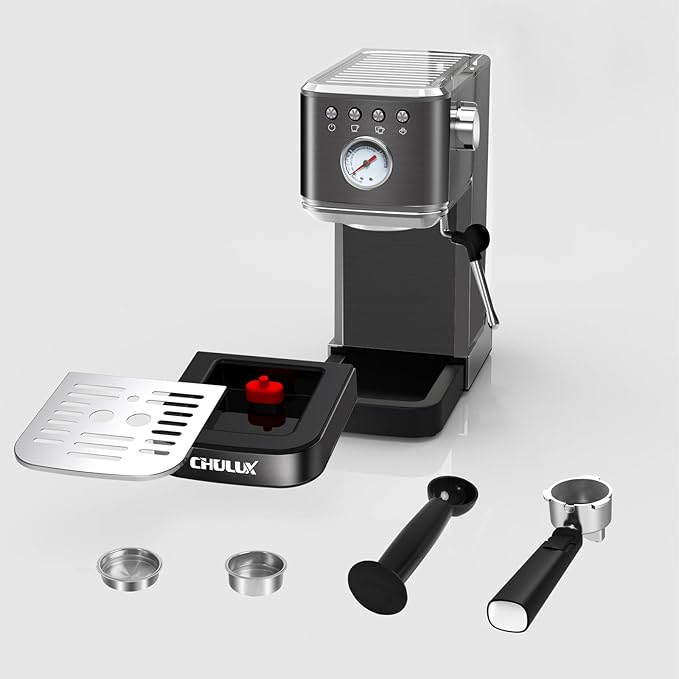 CHULUX Slim Espresso Machine with Milk Frother Steam Wand, 20 Bar Professional Italian Pump Semi Automatic Espresso Coffee Machine for Home Cappuccino & Latte Maker, Black