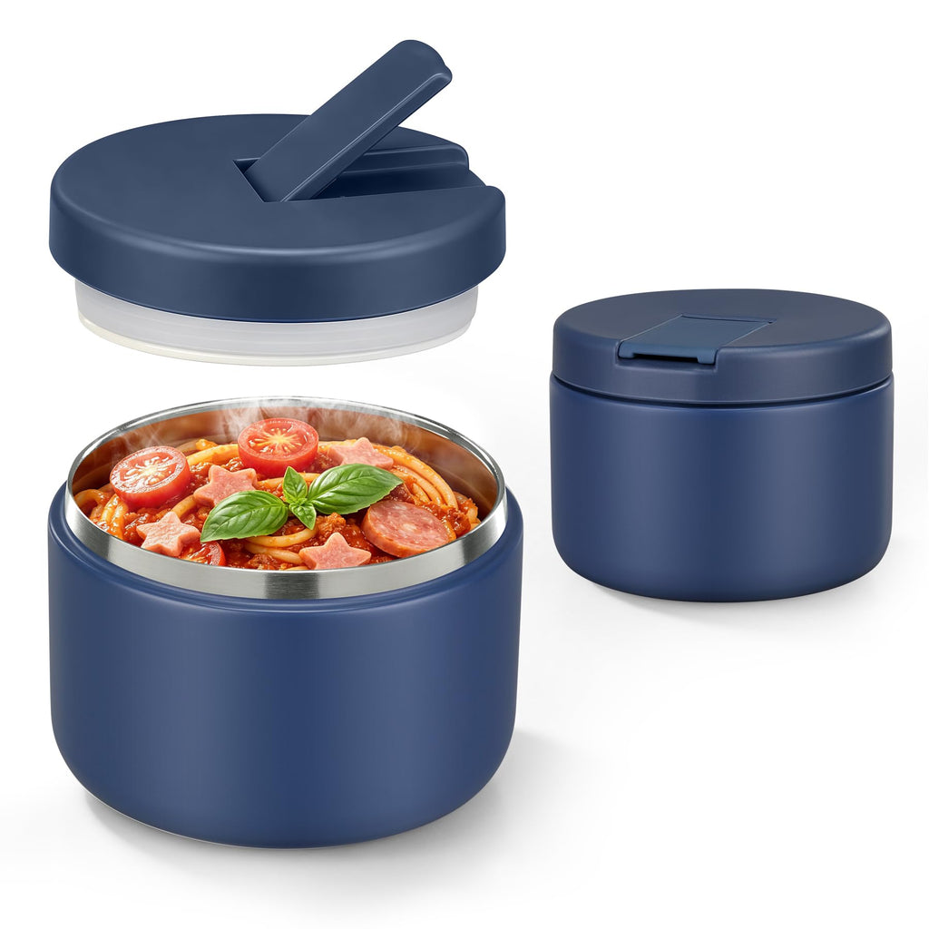 Pawtong 12oz Insulated Vacuum Food Jar with Buckle Lid Wide Mouth Soup Thermo for Hot Food Kids Leakproof Stainless Steel Lunch Container- Blue 1 Pack