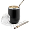 BALIBETOV 5-Piece Large Yerba Mate Cup and Bombilla Kit – Yerba Mate Gourd with Lid, 2 Bombilla Mate Straws, Cleaning Brush, Double-Wall Stainless Steel Mate Cup Set