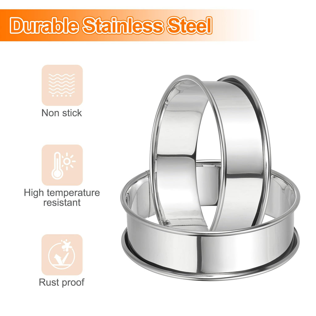 HARFINGTON 4pcs Crumpet Rings 3.15" Nonstick Round Cake Ring Stainless Steel Double Rolled English Pastry Rings for Kitchen Baking Crumpet Dessert, Silver