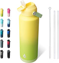 BJPKPK Insulated Water Bottle with Straw Lid, 40oz Large Thermos, BPA Free Leak Proof Stainless Steel Metal Water Bottles, Tumblers, Cups, Flasks for Travel, Sports,Fresh Green