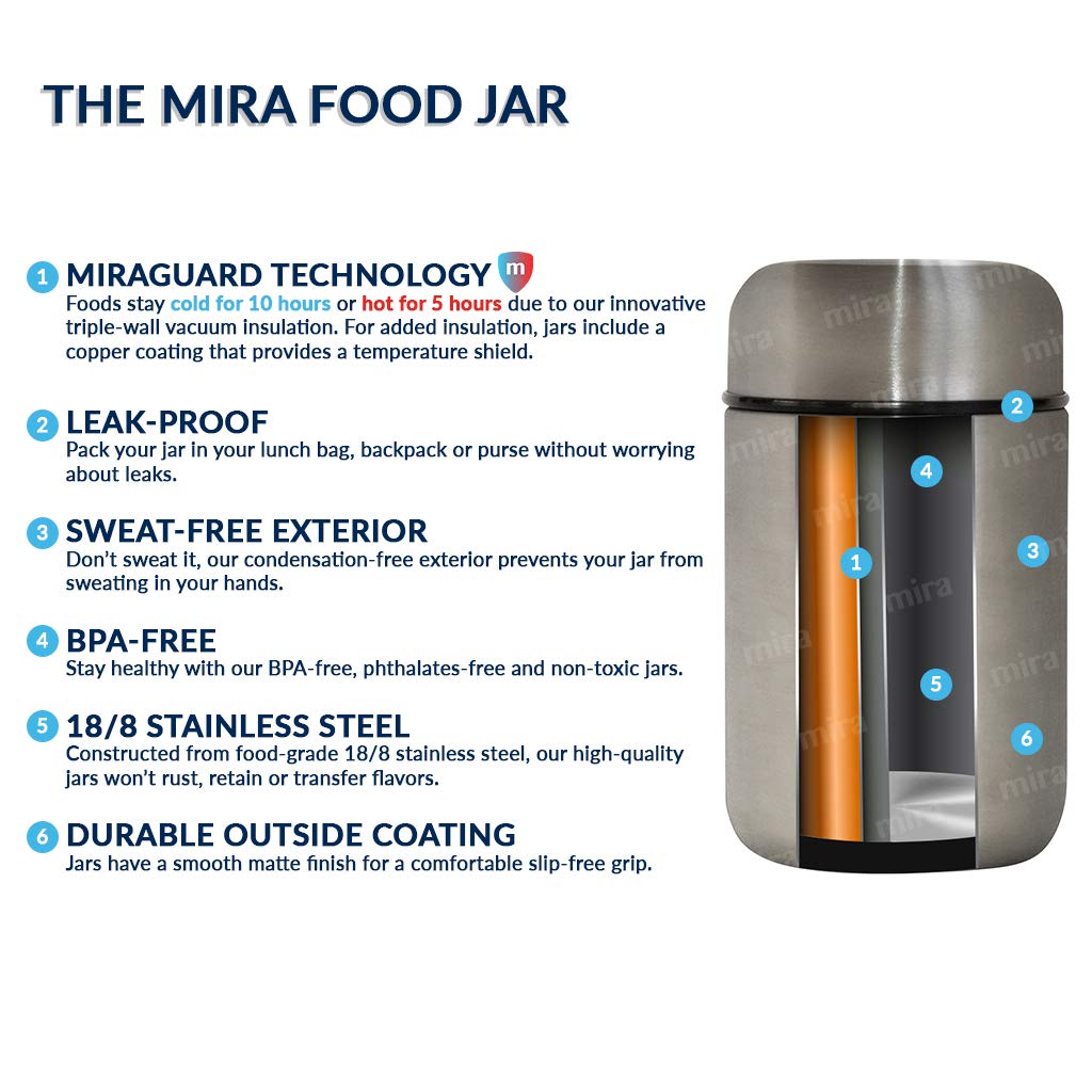 MIRA 9oz Insulated Food Jar Thermo for Hot Food & Soup, Compact Stainless Steel Vacuum Lunch Container - White
