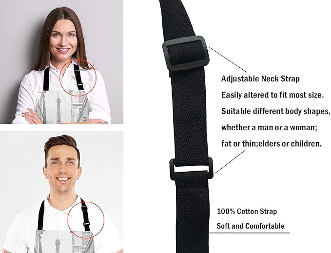 Paris France Apron, Red Umbrella in Rain Eiffel Tower Unisex Kitchen Bib with Adjustable Neck for Cooking Gardening,Adult Size