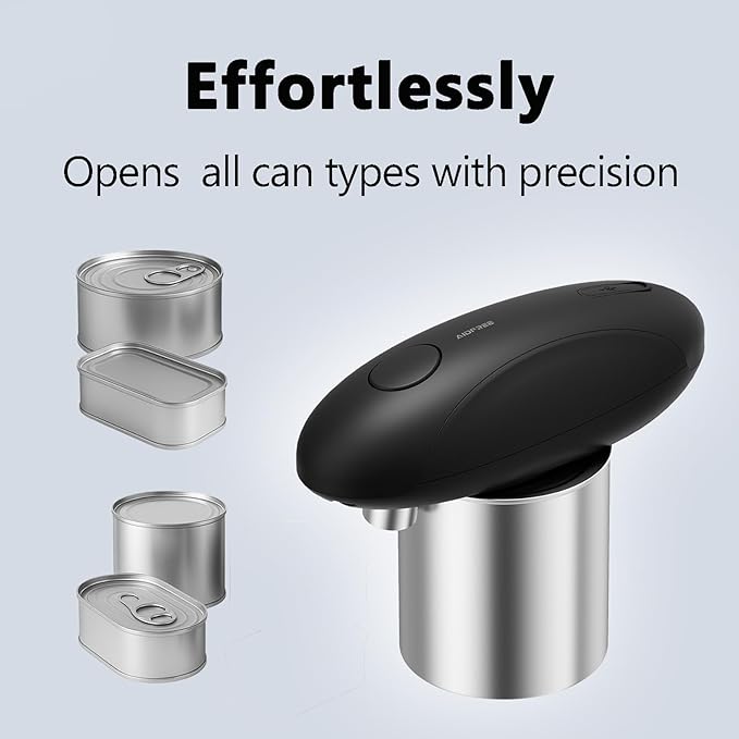 Automatic Electric Can Opener for Seniors for Kitchen:Anyone can Hands Free,One Touch Opener,Durable Blades,Rechargeable, Smooth Edge, Lightweight Small Size, Black