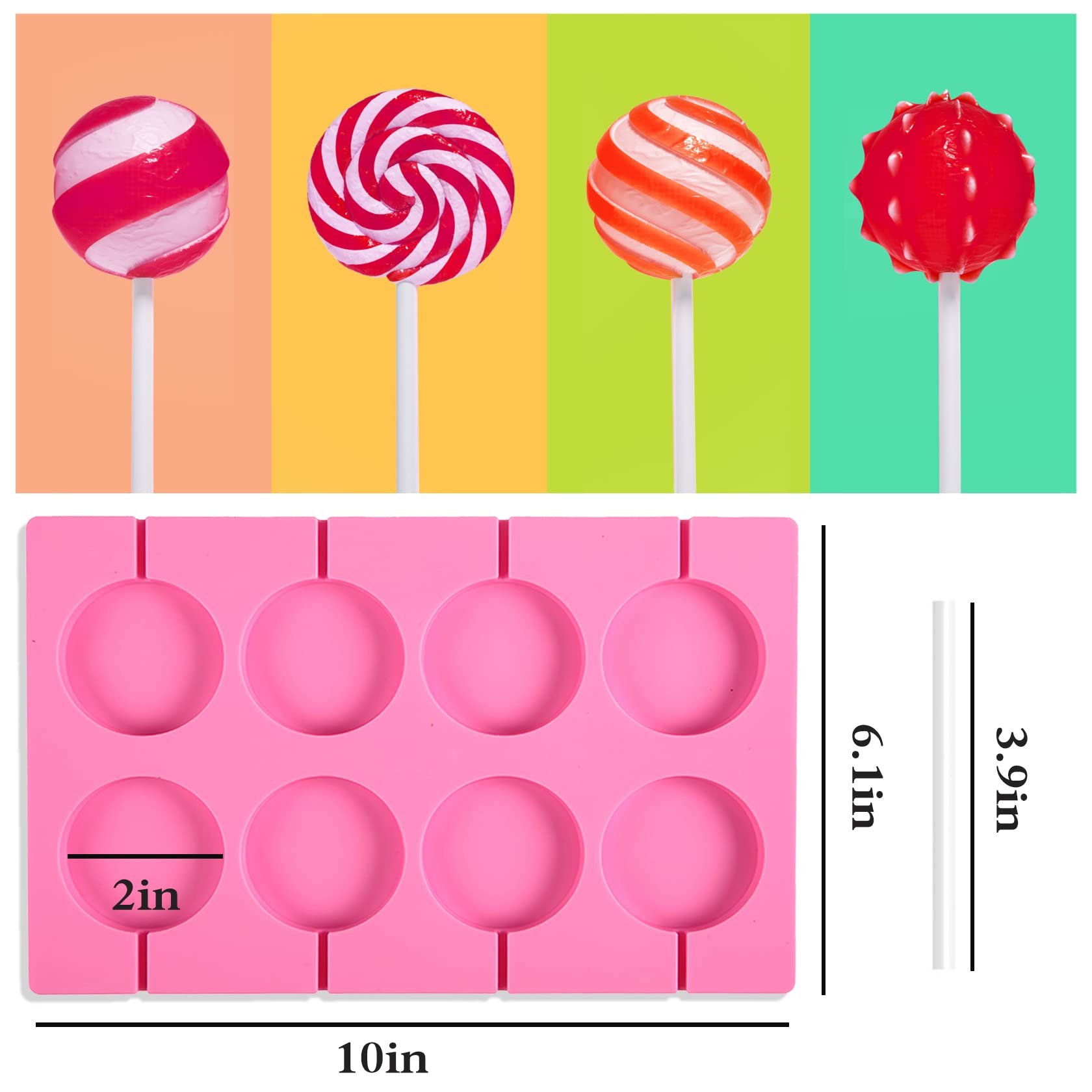 Silicone Lollipop Molds Candy Molds Silicone Sucker Molds Hard Candy Mold & 2x8 Rounds Nonstick Lollipop Mold With 20 Sticks for Candies,Bread,Jellies,Chocolate,Etc