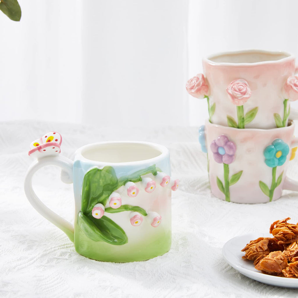 Szoyeay 3D Flower Coffee Mug Pink Hydrangea Ceramic Cup,12 oz Cute Handmade Mugs,Christmas Birthday Surprise for Friends Family or Flower Lovers (Pink Hydrangea)