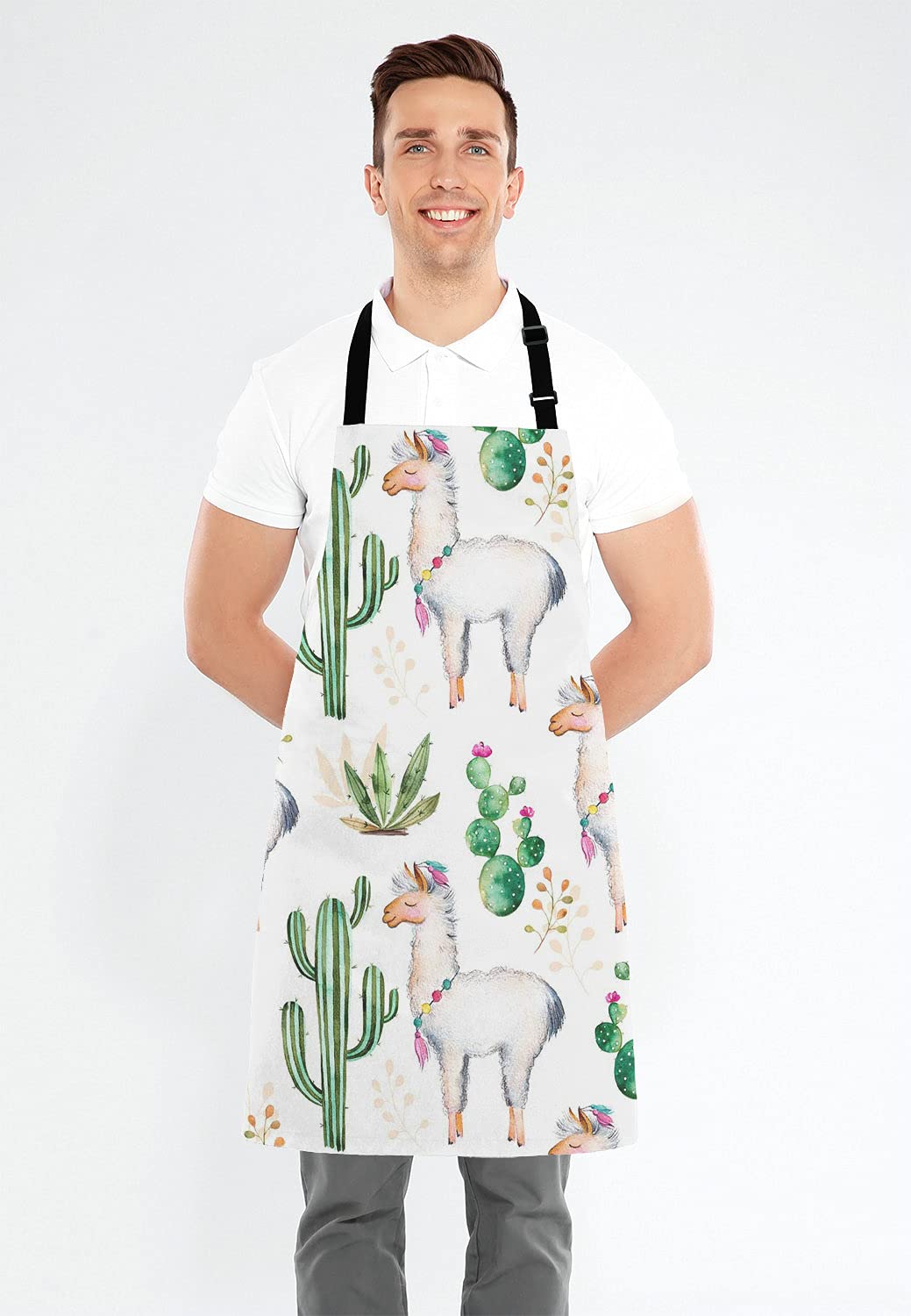 Lefolen Llama Cacti Apron for Women and Men, Adjustable Kitchen Chef Apron for Cooking Baking - Cute Birthday, Anniversary, Mother's Day Apron Presents for Mom Wife Girlfriend Aunt Grandma