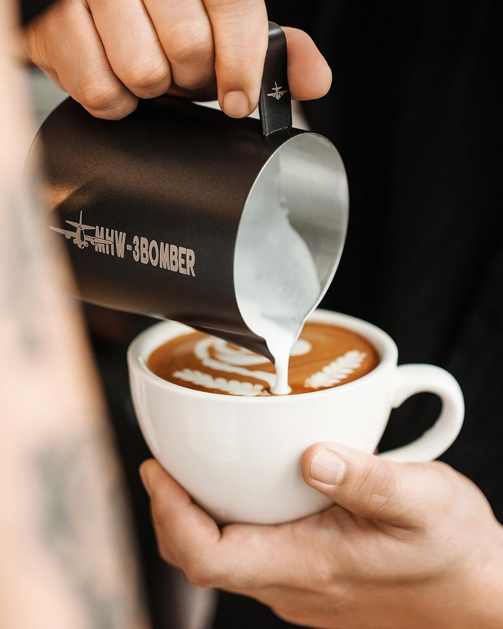 MHW-3BOMBER Espresso Steaming Pitcher Milk Frothing Pitcher Stainless Steel Milk Coffee Cappuccino Latte Art Barista Cup 16.9oz/500ml (Matte Black) P5032B