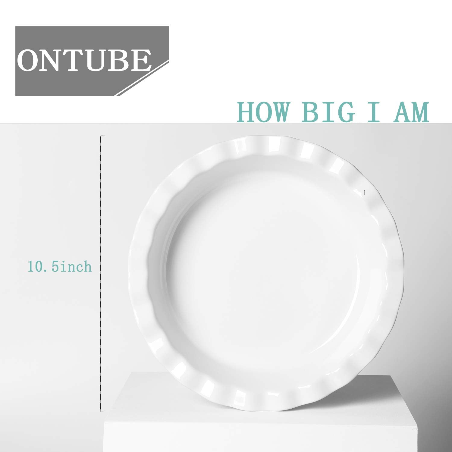 ONTUBE Ceramic 10.5 Inch Deep Pie Pans 50oz (White, 10.5" x 1 Pieces)