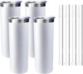 20 oz Skinny Tumblers with Lid and Straw,Stainless Steel Vacuum Insulated Tumbler Cup Double Wall Travel Coffee Mug, Thermal Water Tumbler for Hot and Cold Drinks(White,4)