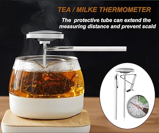 Instant Read Pocket Milk Frothing Thermometer with1 inch Dial 5 inch Probe Clip,Best Instant Read Food for The Coffee Drinks,Chocolate Milk Foam (2)