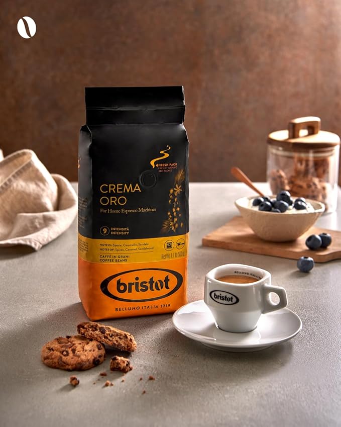 Bristot Crema Oro Italian Espresso Beans | Italian Beans Whole | Medium Roast | 1.1lb/500g (Pack of 2)