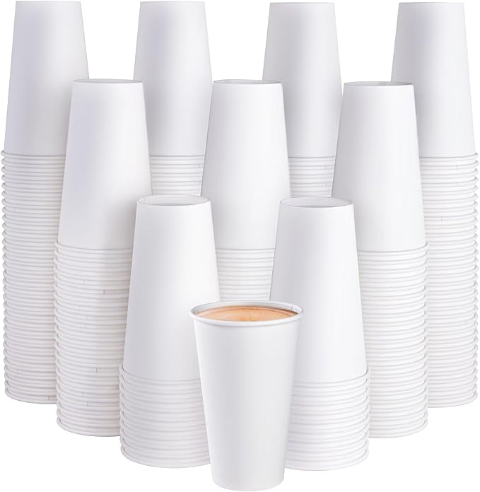 JOLLY PARTY 210 Pack 16 oz Disposable Paper Coffee Cup, Hot/Cold Beverage Drinking Cups for Water, White Paper Hot Coffee Cups