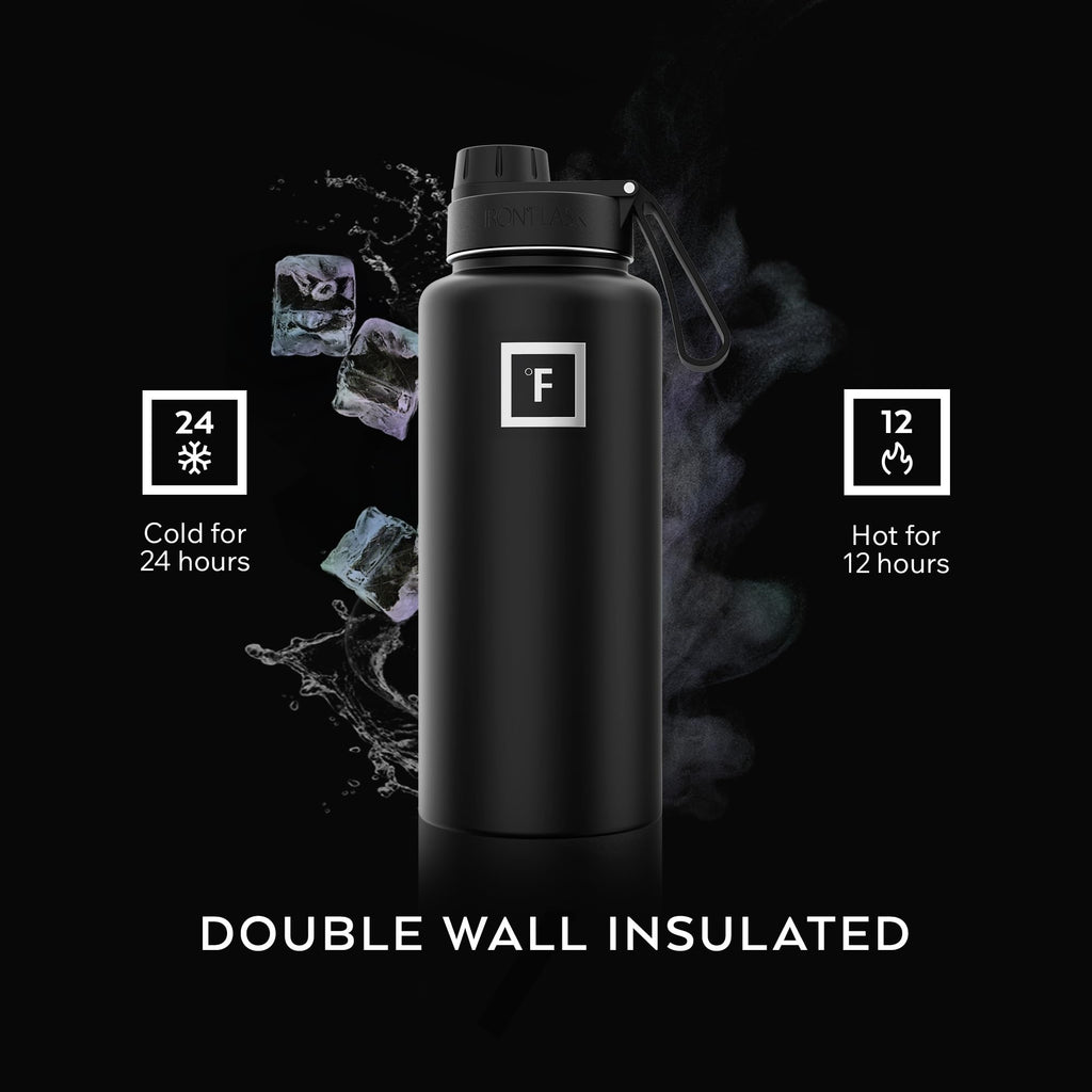 IRON °FLASK Camping & Hiking Hydration Flask with Spout, Wide Mouth Insulated Stainless Steel Sports Water Bottle - 32 oz Dark Rainbow