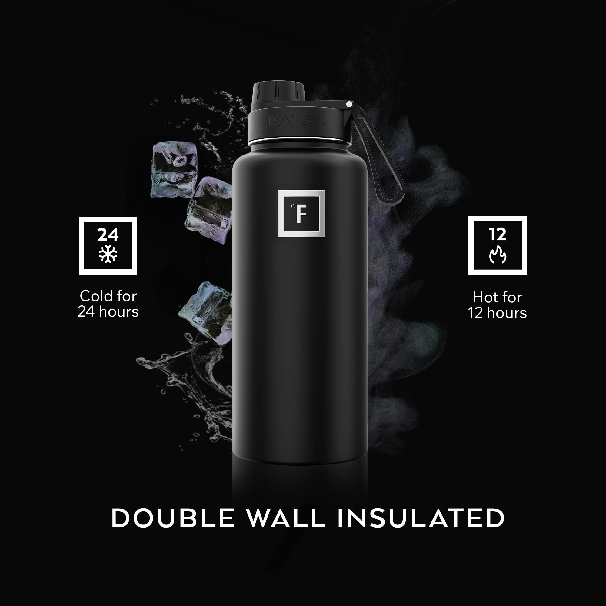 IRON °FLASK Camping & Hiking Hydration Flask with Spout, Wide Mouth Insulated Stainless Steel Sports Water Bottle - 32 oz Dark Rainbow
