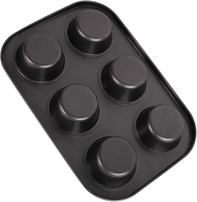 2 Packs Nonstick Round Muffin Baking Pan Tin, 6-Cup Muffin Tin, Cupcake Pans, Cheesecake Pans, Carbon Steel, Black