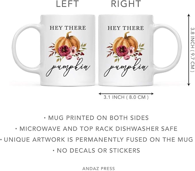 Andaz Press Fall Burgundy Marsala 11oz. Ceramic Coffee Tea Mug, Hey There Pumpkin, 1-Pack, Pumpkin Floral Graphic, Birthday, Friend, Family, Coworker, Autumn Season, Festive Holiday Ideas