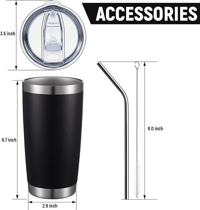 COMOOO 20oz Tumbler Stainless Steel Insulated Travel Mug Vacuum Double Wall Coffee Cup for Hot Beverage and Cold Drinks,Home and Outdoor（Black, 1 Pack）