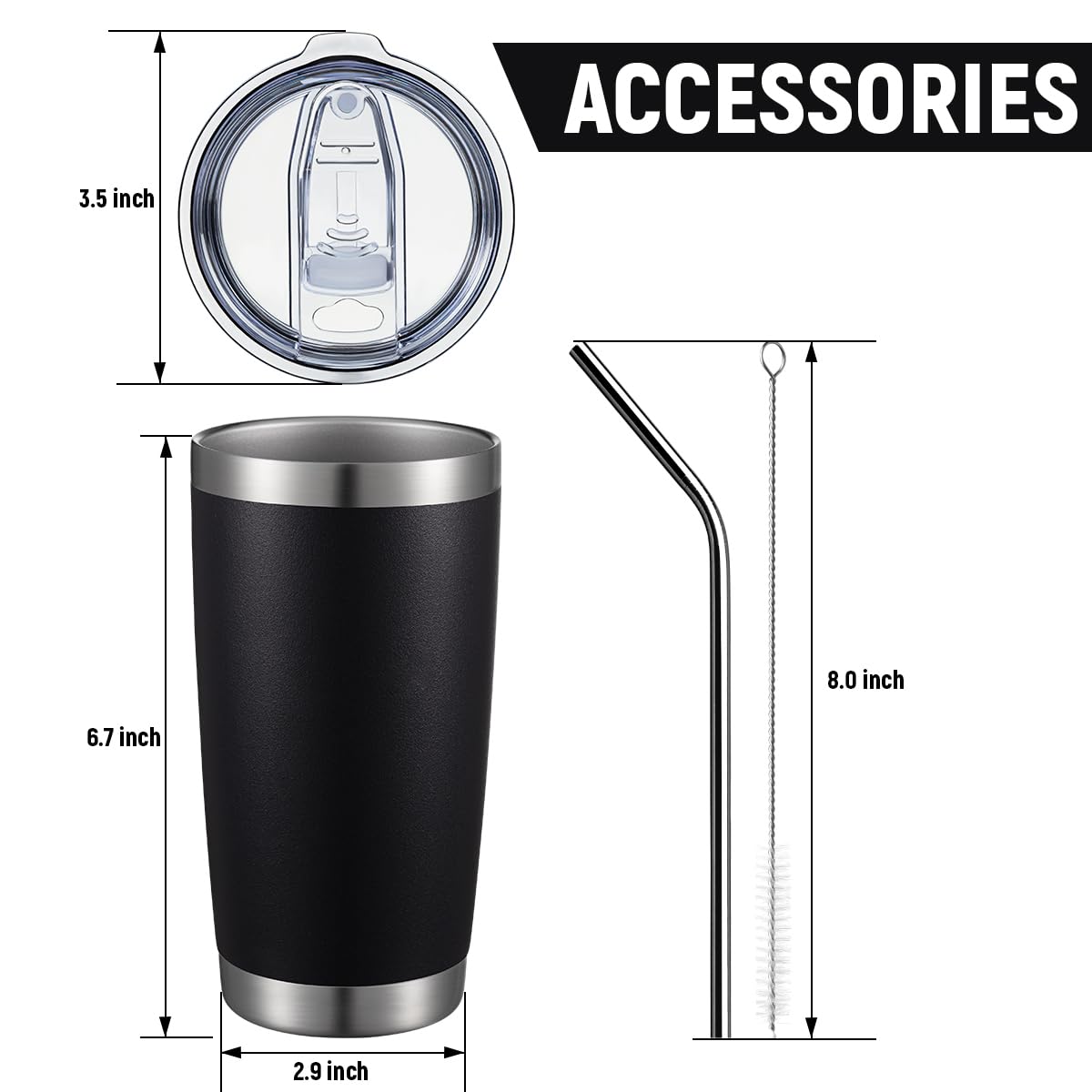 COMOOO 20oz Black Tumbler 4 Pack Stainless Steel Insulated Travel Mug with Lid and Straw Vacuum Double Wall Coffee Cup for Hot Beverage and Cold Drinks(Black, 4 Pack)