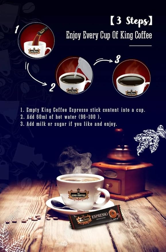 King Coffee Espresso, Vietnamese Instant Coffee Arabica, Medium Dark Roast, 15 Packets x 2.5g, Pack of 1