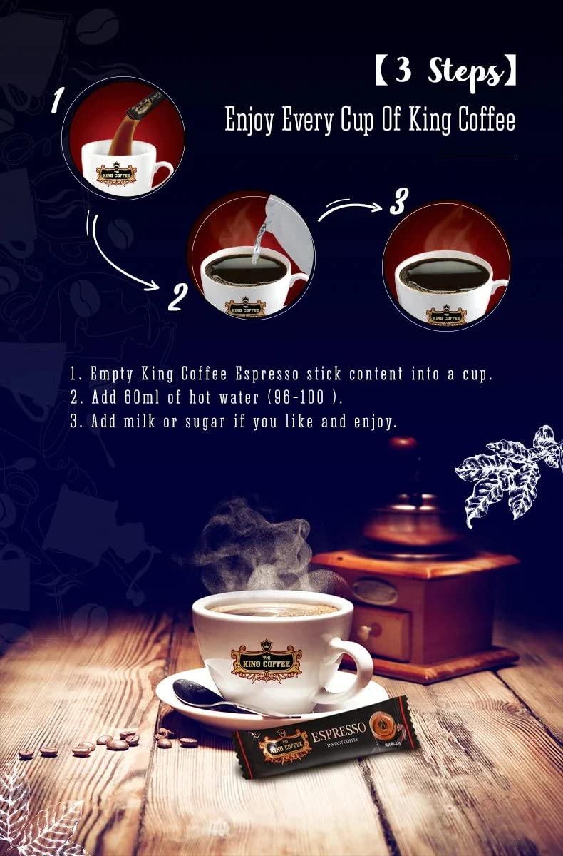 King Coffee Espresso, Vietnamese Instant Coffee Arabica, Medium Dark Roast, 15 Packets x 2.5g, Pack of 1