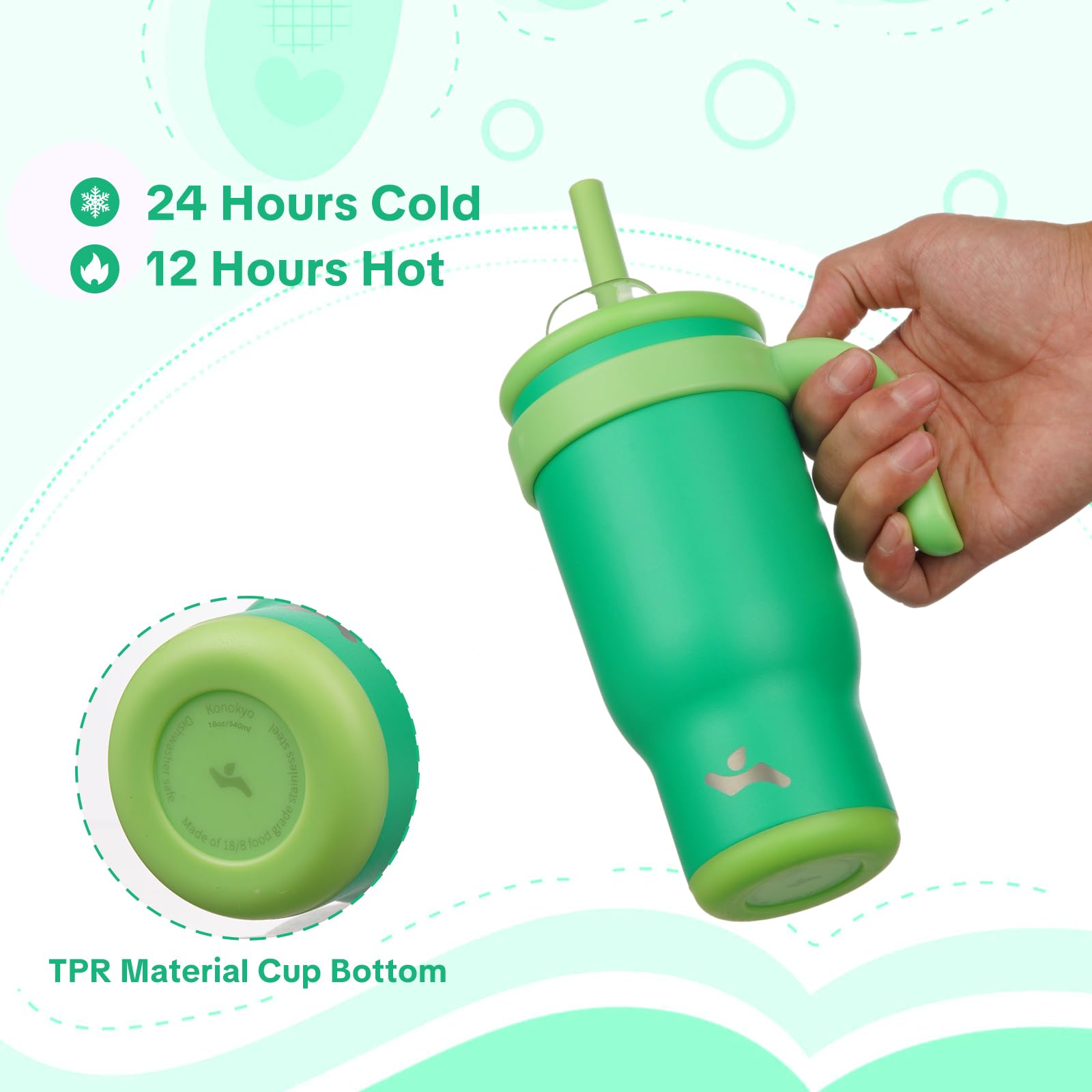 Konokyo 18 oz Tumbler with Handle and Straw, Insulated Travel Mug