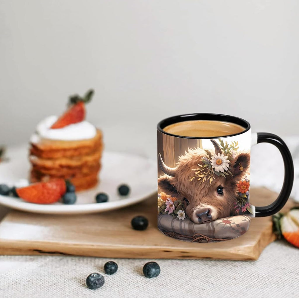 Pfkfo Highland Cow Gifts for Woman, Highland Cow Coffee Mug, Cow Iced Coffee Cup, Western Cows Gifts, Cow Gifts Set for Women Cow Lovers, Cows Drinking cup,11oz Mug