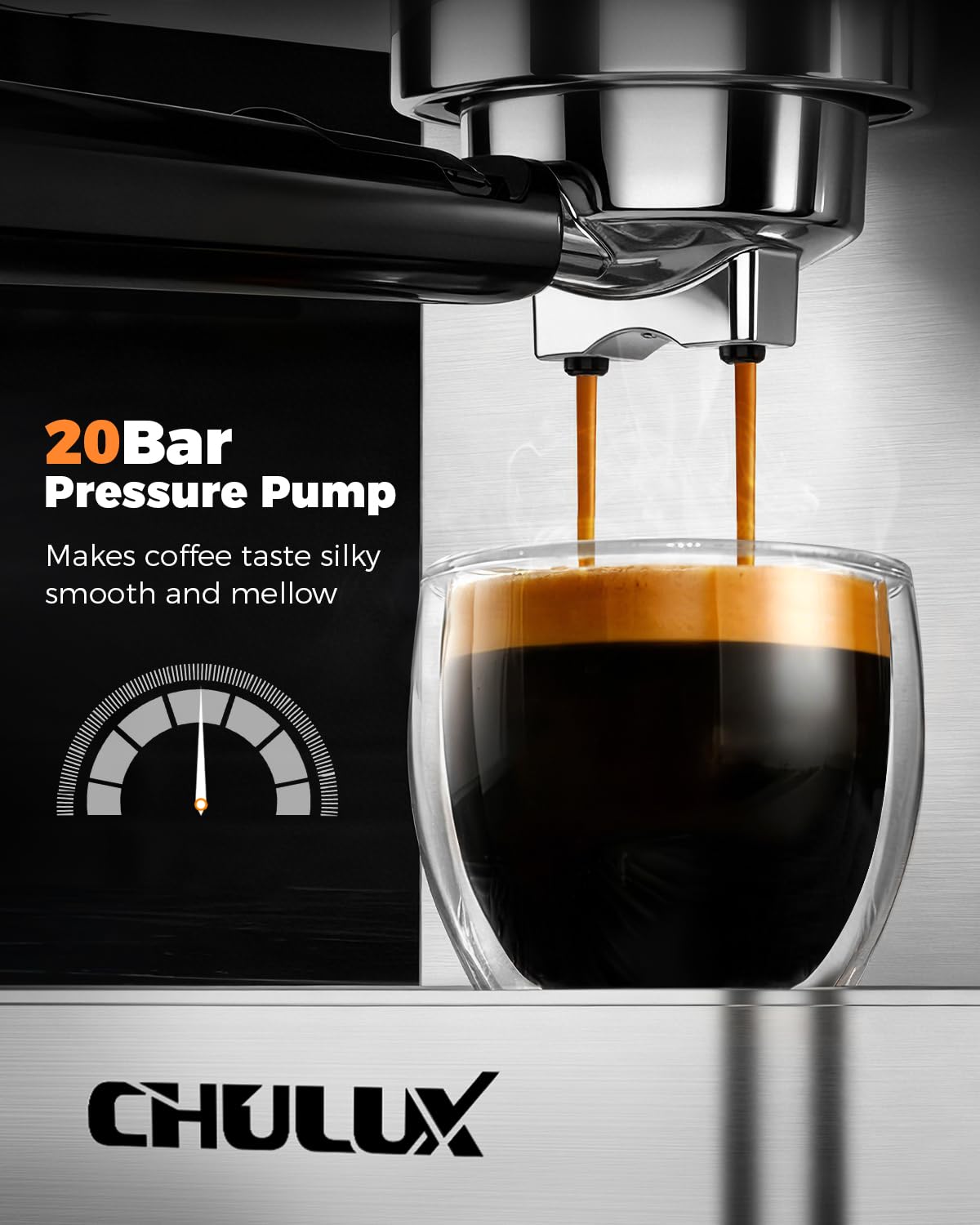 CHULUX Cold Brew Espresso Machine, 20 Bar Stainless Steel Touchscreen Cappuccino & Latte Machine with Steam Wand for Home