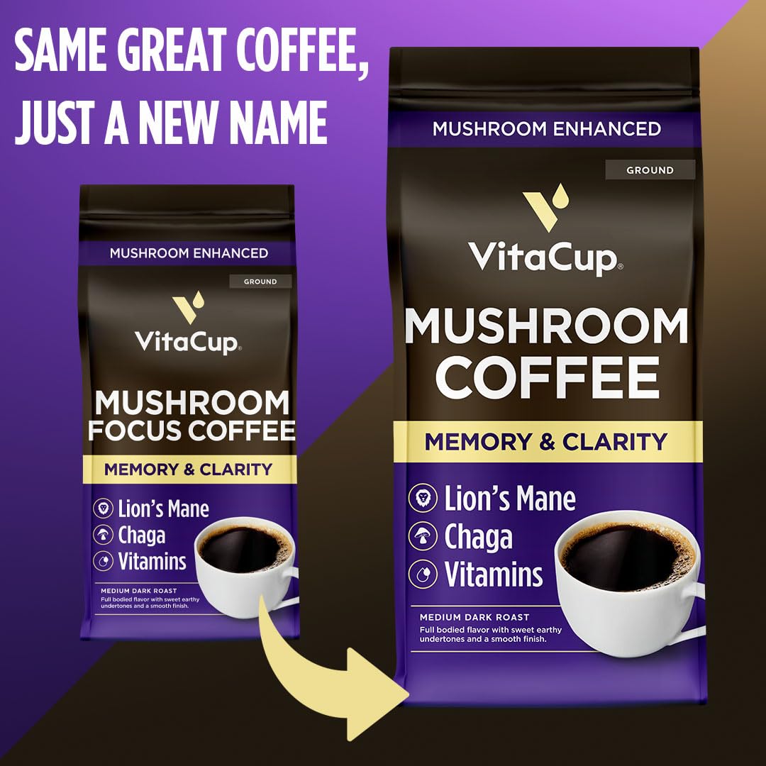VitaCup Mushroom Ground Coffee, with Lions Mane for Memory & Clarity, 10oz