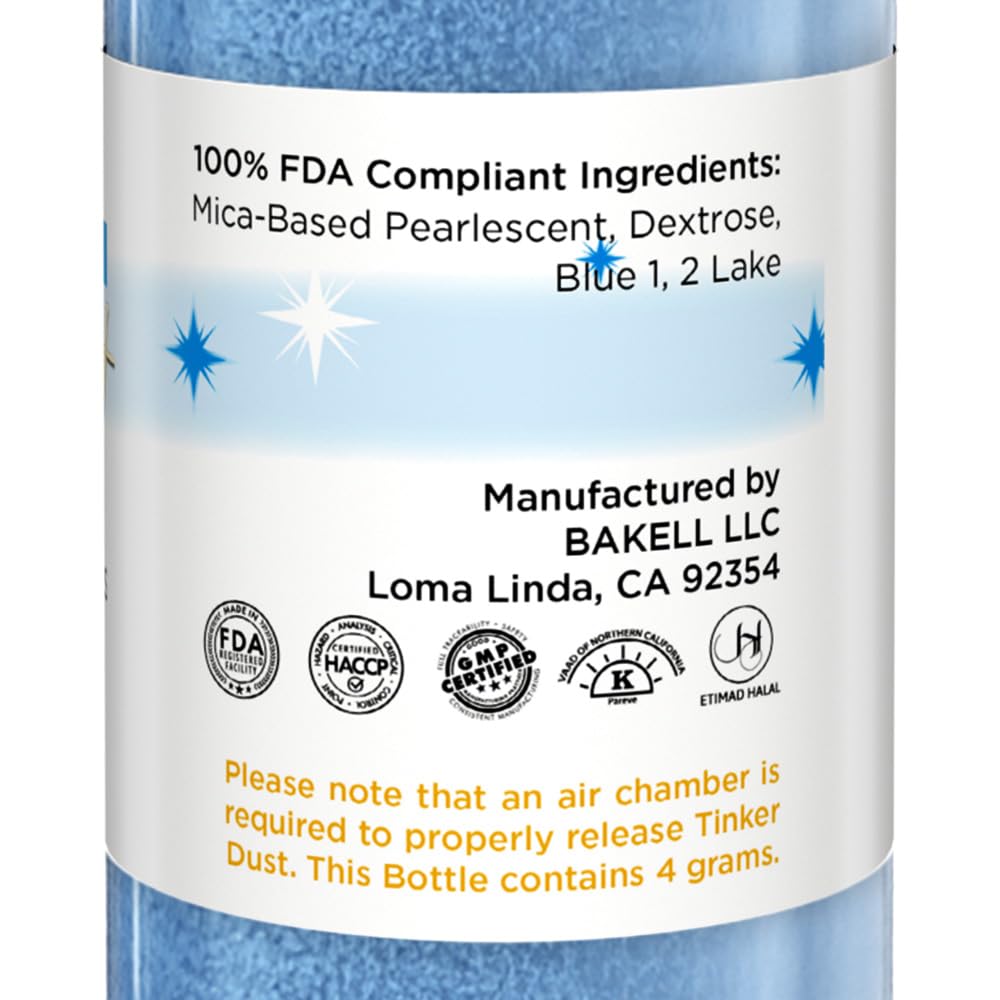 Bakell - Deep Blue Tinker Dust (4g, 1x Mini Spray Pump) Edible Glitter for Food, Desserts, and Baked goods!