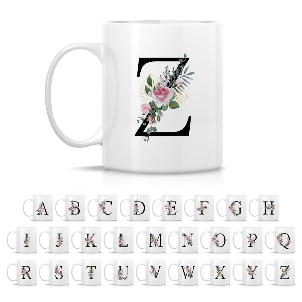 Retreez Initial A-Z Floral Botanical Bouquet Alphabet Monogrammed Monogram Mug 11 Oz Ceramic Tea Coffee Mugs - Appreciation Thank You Wedding Birthday Gifts for her friend coworker sister - Z Initial