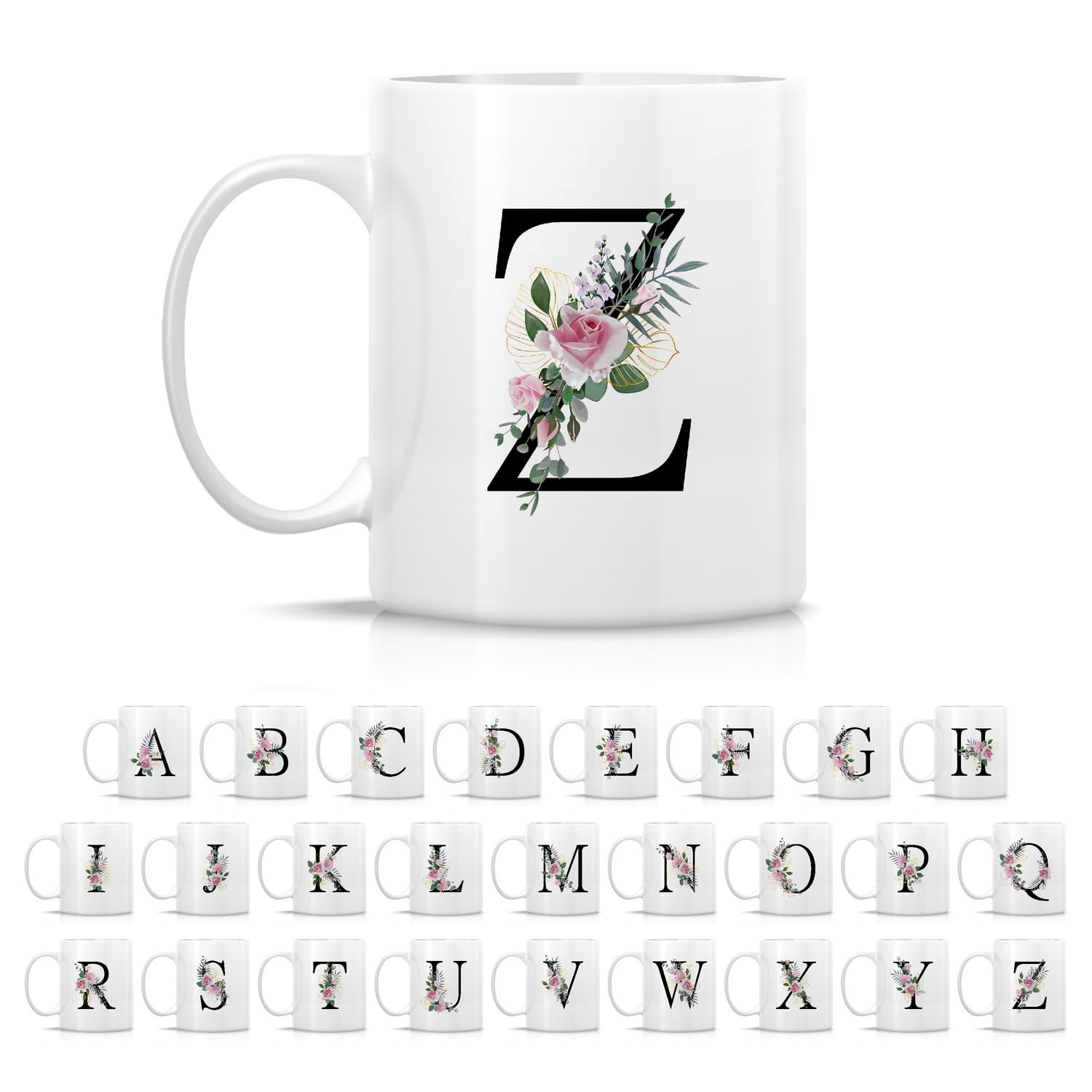 Retreez Initial A-Z Floral Botanical Bouquet Alphabet Monogrammed Monogram Mug 11 Oz Ceramic Tea Coffee Mugs - Appreciation Thank You Wedding Birthday Gifts for her friend coworker sister - Z Initial