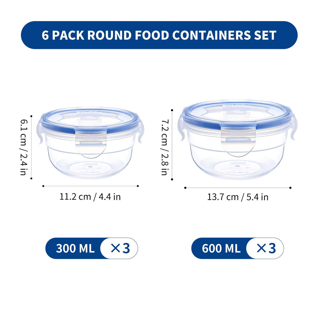 KIGI Small Round Food Storage Containers, 2.5 Cup / 1.25 cup, 6 Pack