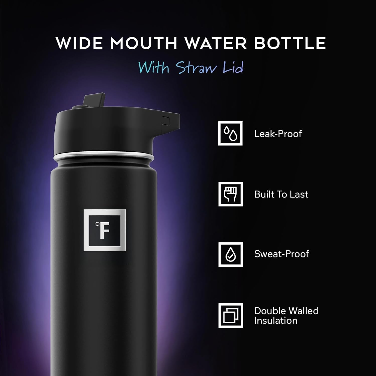 IRON °FLASK 40 oz Wide Mouth Water Bottle with Straw