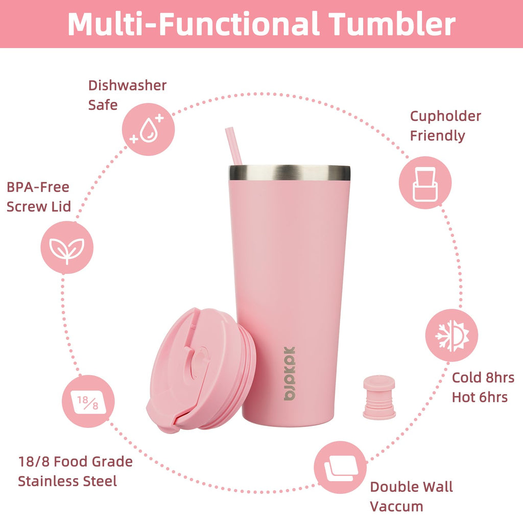 BJPKPK 22 oz Coffee Tumbler with Straw, Insulated Stainless Steel Cup
