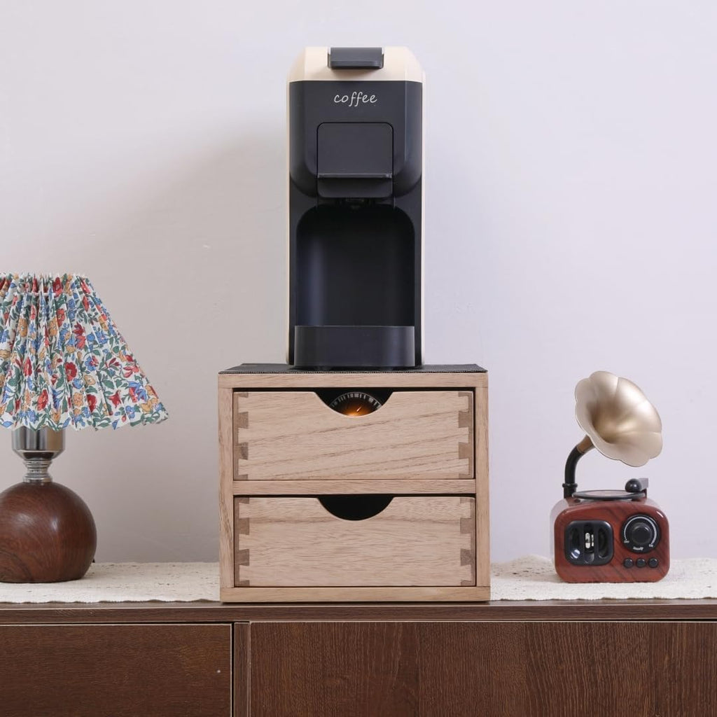 DDYURI Drawer Holder for Coffee Brew - Kitchen Machine Stand Shelf Contertop - Serve Coffee Station and Pod Capsule Storage Organizer for Home Decor Office Storage Solution 2-Tier CF2D2C-Light