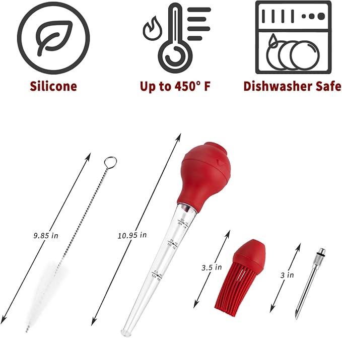 JY COOKMENT Turkey Baster with Barbecue Basting Brush, Baster Syringe for Home Baking and Roaster Turkey, Include Detachable Food Grade Silicone Bulb, Meat Injector Needle and Cleaning Brush