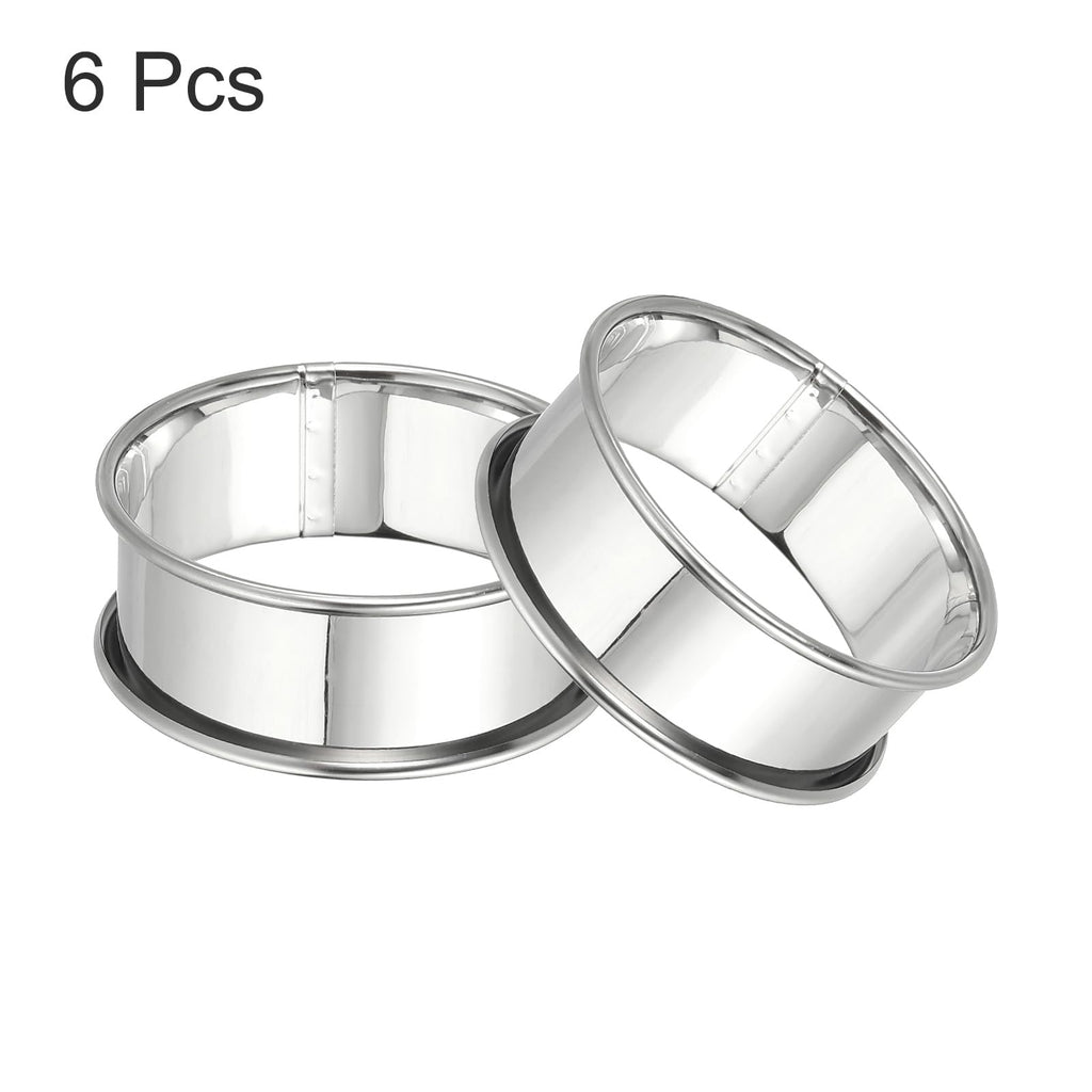 HARFINGTON 6pcs Crumpet Rings 2.36" Nonstick Round Cake Ring Stainless Steel Double Rolled English Pastry Rings for Kitchen Baking Crumpet Dessert, Silver