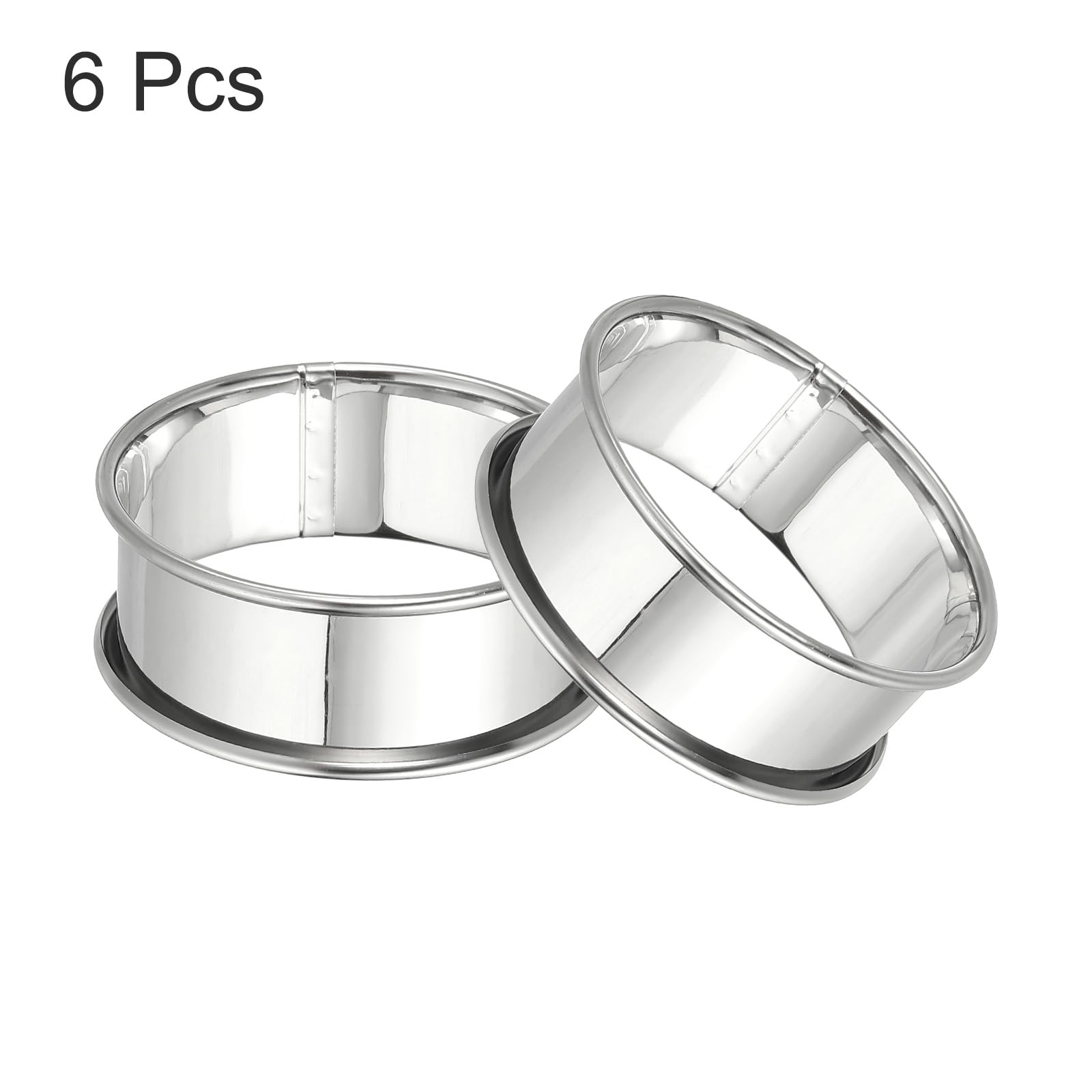 HARFINGTON 6pcs Crumpet Rings 2.36" Nonstick Round Cake Ring Stainless Steel Double Rolled English Pastry Rings for Kitchen Baking Crumpet Dessert, Silver