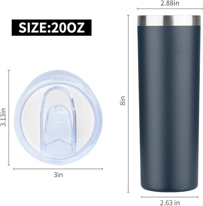 HASLE OUTFITTERS 20 oz Skinny Tumblers Bulk Set, Stainless Steel Insulated Slim Tumblers with Lids, Reusable Double Wall Travel Coffee Mugs, Durable Powder Coated Travel Water Cups(Navy, 8)