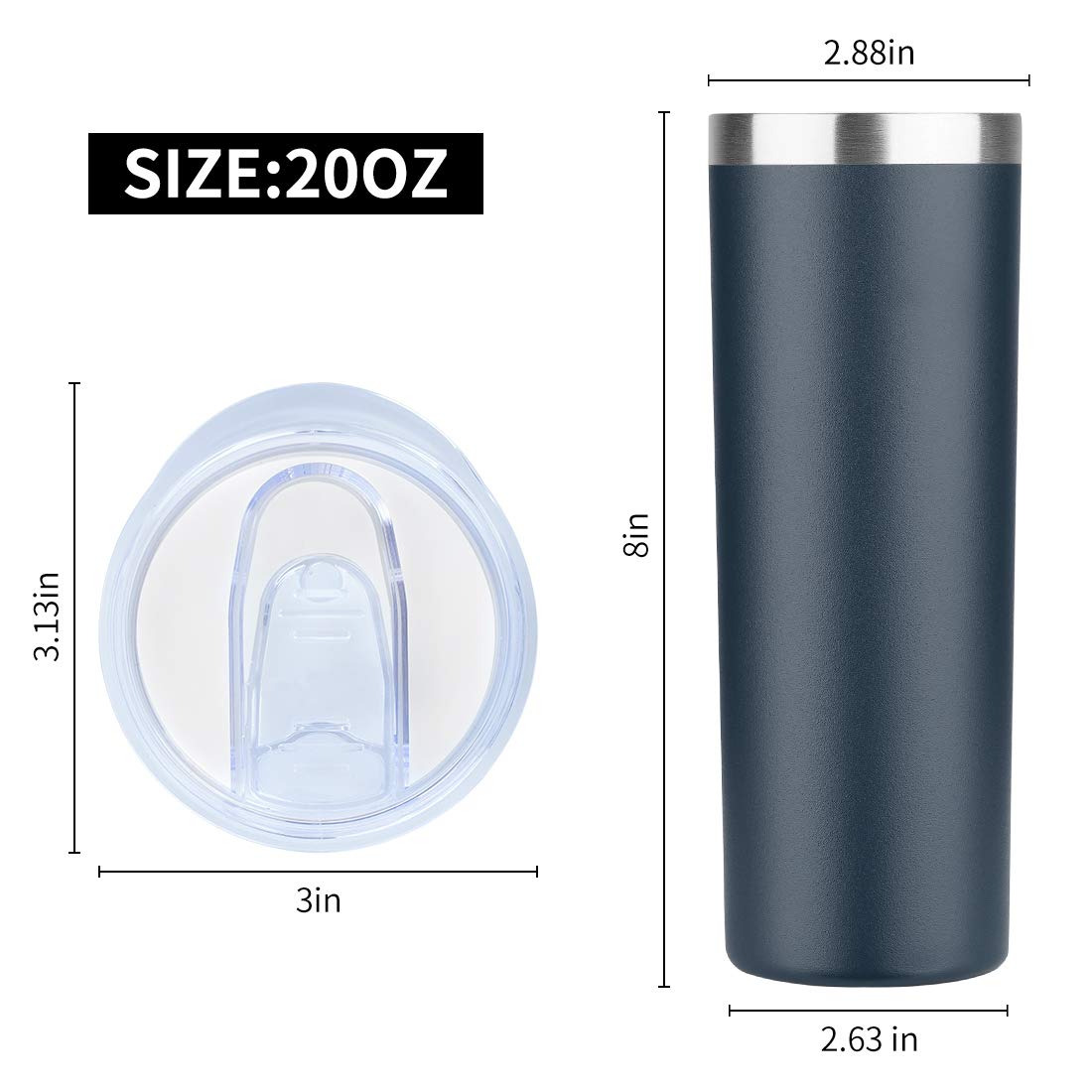 HASLE OUTFITTERS 20 oz Skinny Tumbler, Stainless Steel Insulated Slim Tumbler with Lid, Reusable Double Wall Travel Coffee Mug, Durable Powder Coated Travel Water Cup(Navy, 1)