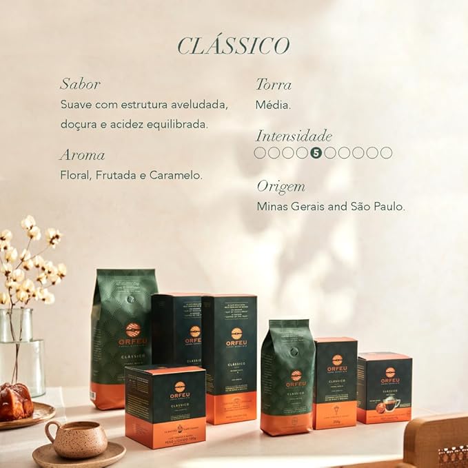 ORFEU - Special Coffee Classic Drip Sachet - 100% Arabica Coffee, Medium Roasted, Aroma of Floral, Fruity & Caramel, Balanced Acidity, Made In Brazil, Soft with Velvety Structure - 10 units, 100g